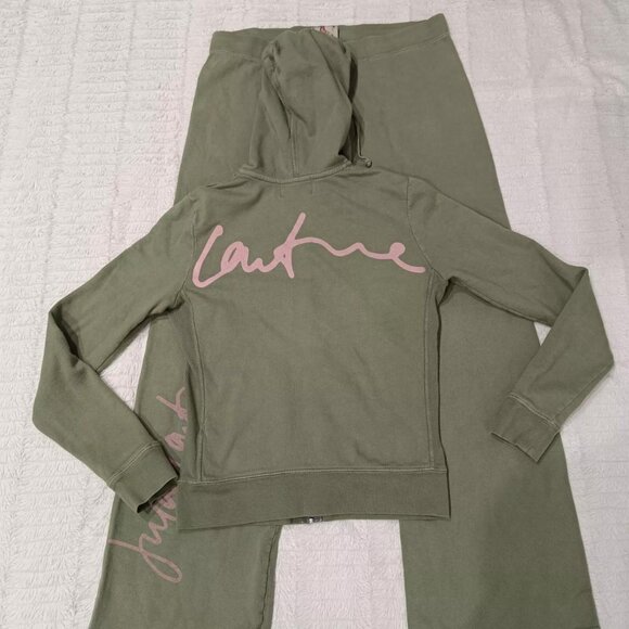 Vintage Juicy Couture Matching Tracksuit Set Green Pink Medium Jacket Pants Rare - Picture 2 of 8